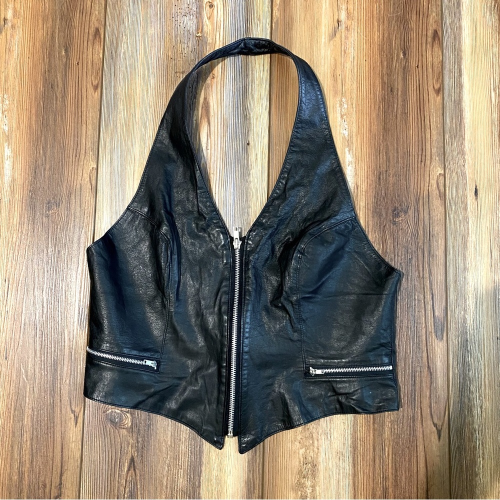 Leather Zipper Halter Top